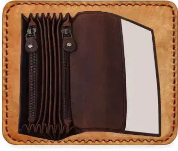Číšnická peněženka kovové zipy broušená kůže